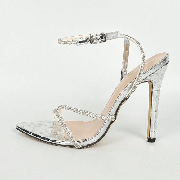 Women's Contemporary Sexy Silver Rhinestone Elegant Party Stiletto High Heels - Picture 6 of 7
